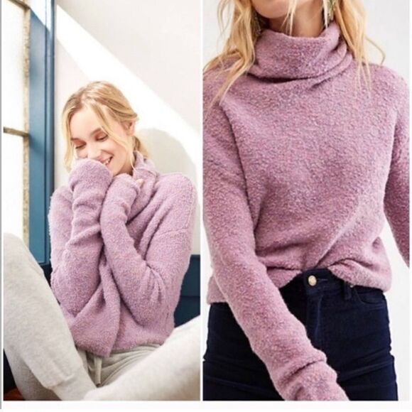 Free People Stormy Pullover Sweater Pink Purple S Cowl Neck Boucle Teddy Crop - Picture 7 of 16